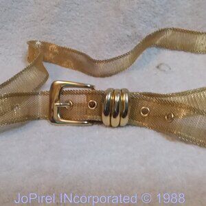 French Yellow Goldtone Metal Mesh Chain Decorated Designer Belt
